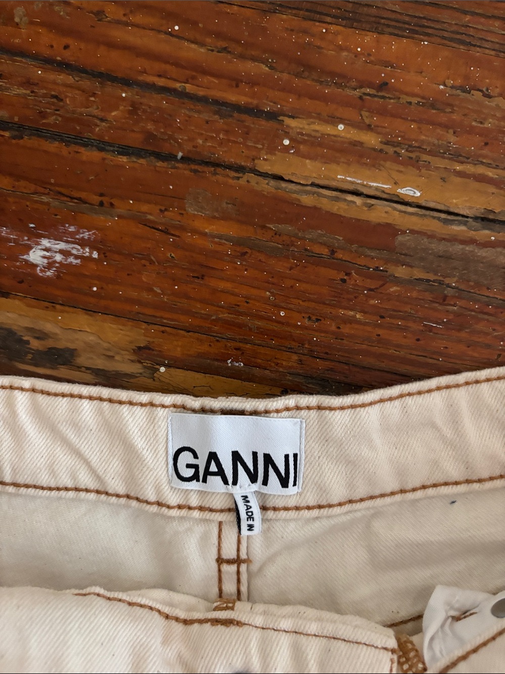 Cream Rhinestone Patch Wide-Leg Jeans - Picture 3 of 3